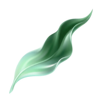 Une illustration num&eacute;rique &eacute;l&eacute;gante d'une feuille verte unique aux courbes fluides et organiques, isol&eacute;e sur un fond blanc pur, id&eacute;ale pour des designs minimalistes, &eacute;cologiques ou botaniques