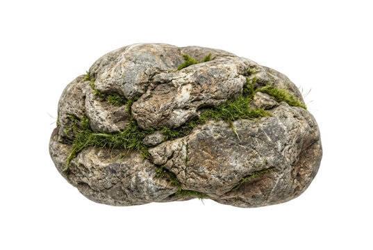 Pedra natural com musgo isolada em fundo branco