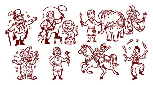 Vintage circus characters collection