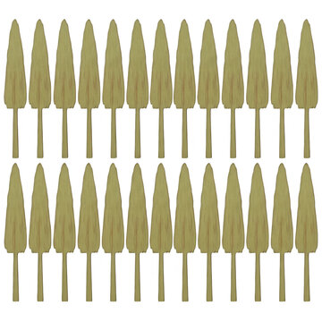 Patr&oacute;n repetitivo de iconos de &aacute;rboles cipreses estilizados en color verde oliva sobre un fondo blanco, ideal para dise&ntilde;o gr&aacute;fico, fondos decorativos, papel tapiz o proyectos de arquitectura