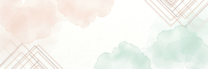 Fototapeta premium Soft pastel watercolor clouds with geometric grid overlay design Watercolor Background.