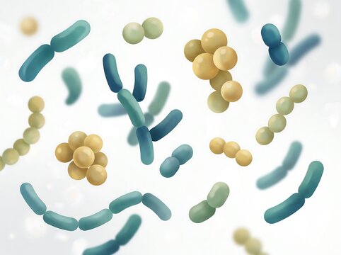 Microscopic view of bacteria and microbes including bacilli and cocci pathogens with bacteria pathogen bacillus microscopic infection microbiology organism prokaryote staphylococcus abstract