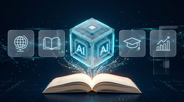 Artificial Intelligence Education Interface With Open Book And Analytics Icons