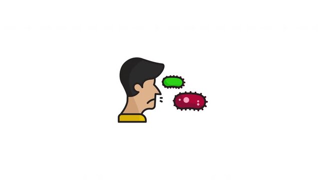 Sick male character surrounded by colorful germs. Suitable for healthrelated designs emphasizing illness, hazards, icons, and health promotion.