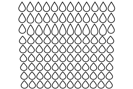 Un motivo geometrico ripetitivo composto da icone stilizzate a forma di goccia d'acqua disposte in una griglia ordinata su uno sfondo bianco pulito, ideale per design minimalisti e grafiche