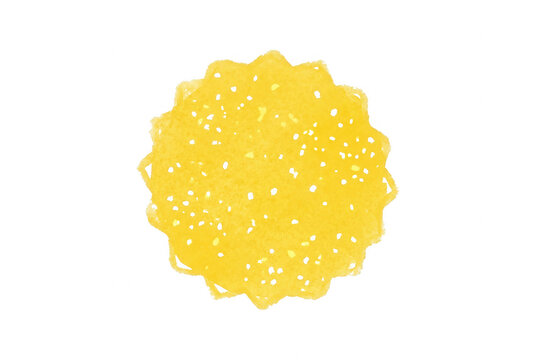 Un cerchio giallo brillante con bordi smerlati e una texture punteggiata, isolato su uno sfondo bianco puro, ideale per elementi grafici decorativi, icone di design o illustrazioni vettoriali