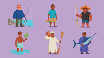 Fototapeta premium Diverse People Fishing Various Methods Illustration