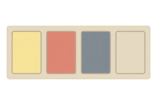 Palette di colori rettangolare con quattro sezioni distinte in tonalit&agrave; pastello di giallo, corallo, grigio bluastro e beige chiaro, ideale per design grafico, branding e concetti di armonia