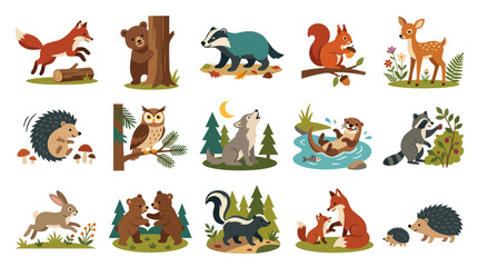 Obraz premium Cute Forest Animals Flat Vector Illustration for Children's Educational Content
