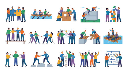 Fototapeta premium Teamwork and Collaboration Flat Design Vector Icons for Business and Success