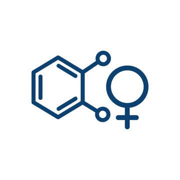 A minimalist black line icon representing the chemical molecular structure of testosterone combined with a male gender symbol for medical and scientific use.
