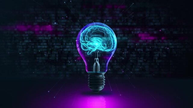 Brain inside a lightbulb representing an innovative AI idea