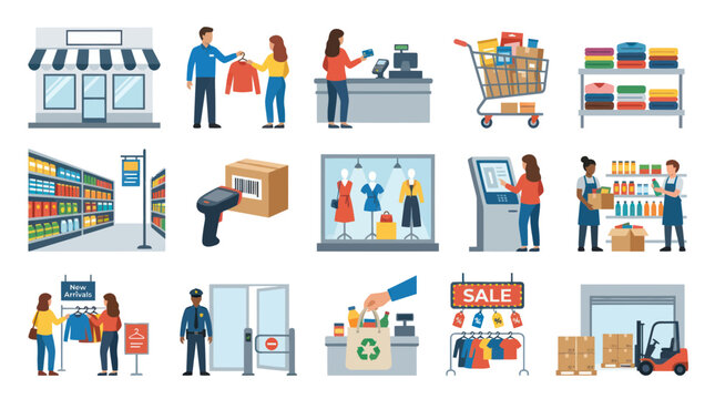 Retail And E-commerce Vector Icons: Shopping, Delivery, Logistics, Store