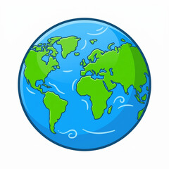 Fototapeta premium Cute cartoon planet Earth vector illustration with continents isolated on white background. 