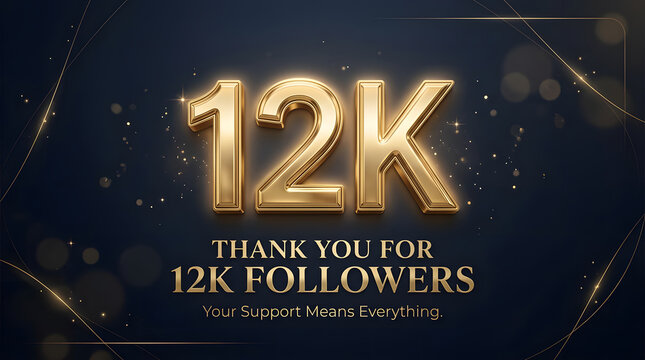 Thank You for 12K Followers Gold Celebration Social Media Milestone Banner With Elegant Design