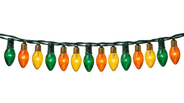 Colorful string lights illuminating a nighttime outdoor display