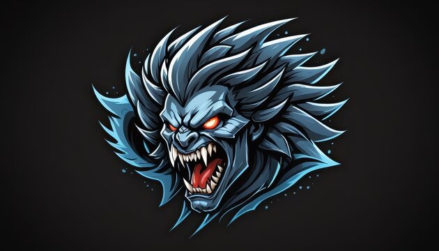 Fierce Tribal Tattoo Design of Howling Wolf with Bright Blue Highlights