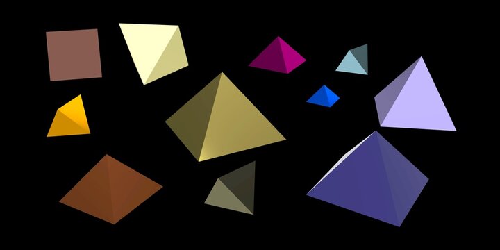 3D render of golden pyramids with warm tones, symbolizing luxury and geometric perfection