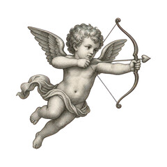 Fototapeta premium PNG Vintage cupid angel with bow and arrow isolated on transparent background