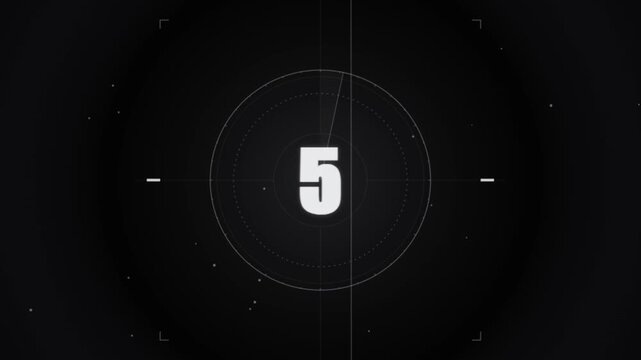 Digital film countdown leader timer from 10 to 0 on dark background