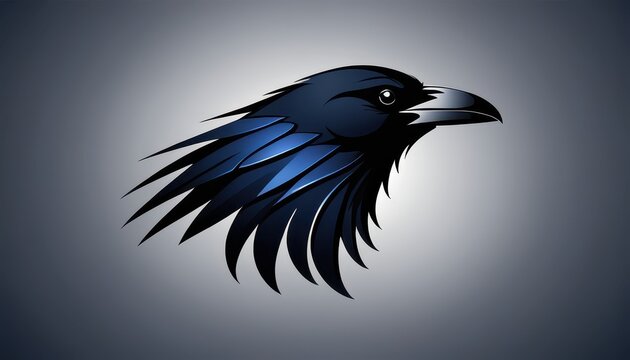 Digital Illustration of a Black and Blue Raven Head in Side Profile Perspective