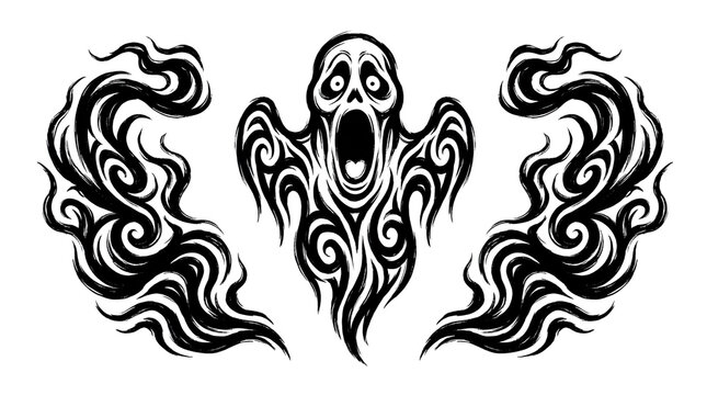 Spooky hand drawn halloween ghost illustration isolated on transparent background