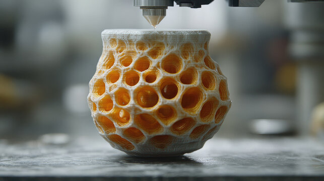 3D Printing Process Creating a Honeycomb Pattern Ceramic Vase