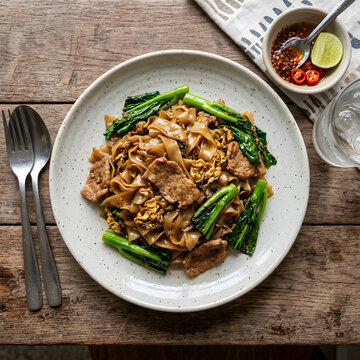 Thai pad see ew home style top view