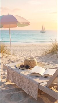 Beach chair at sunset