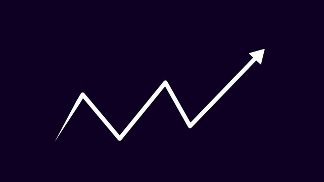 white hand-drawn brush stroke arrow isolated. white business arrow graph going up volatile market graph  on black background 4k video