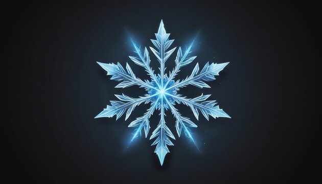 Glowing Blue Snowflake Illustration with Frosty Details on Dark Background