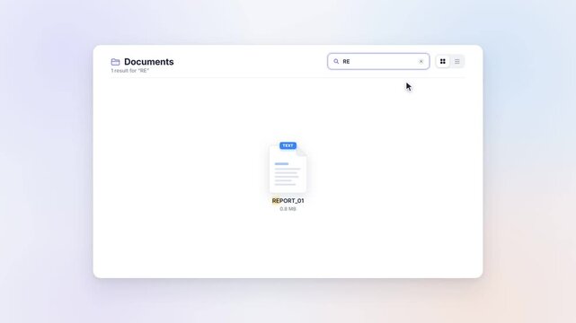 Live search filtering documents in a file manager as a query is typed and cleared