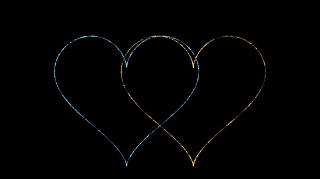Two intertwined glowing hearts with a gradient effect against a dark background