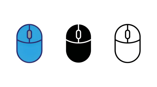 Three modern computer mouse icons in different colors