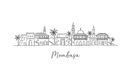 Fototapeta premium Minimalist Line Art Illustration of Mombasa Skyline Highlighting Iconic Architectural Landmarks