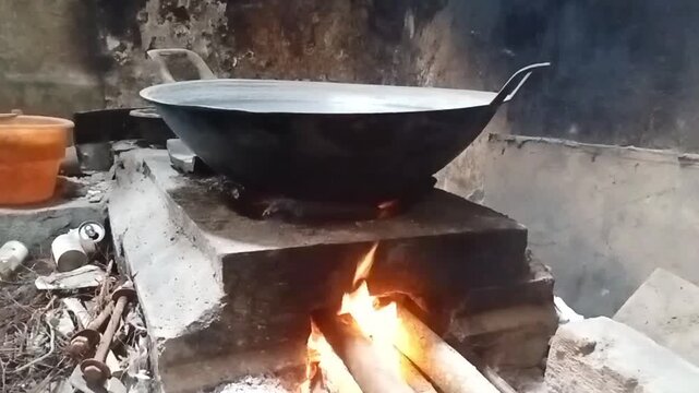 Video recording a fire in vintage kitchen. 