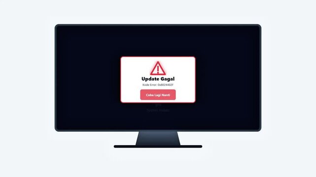 Computer monitor displaying a system update failure message with an error code on a dark screen for technical support and software troubleshooting