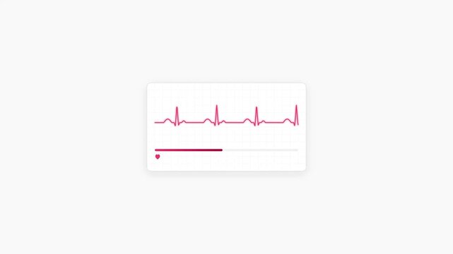 Digital heart rate monitor animation showing red EKG line and progress bar on white grid interface for medical health analysis