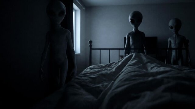 Alien contact during sleep paralysis as a grey extraterrestrial approaches the bed