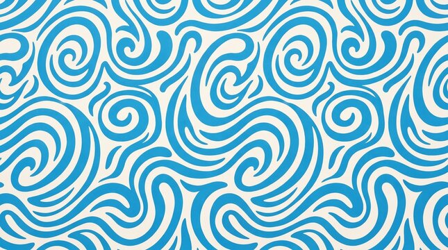 Cerulean blue swirl pattern with repeating curvilinear forms