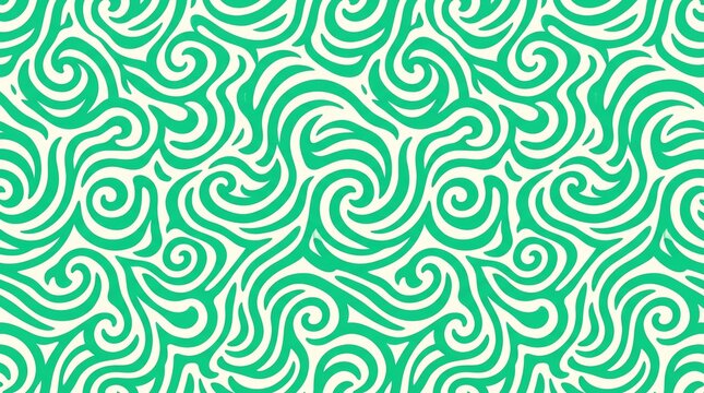 Green swirling pattern on ivory background creates a seamless texture