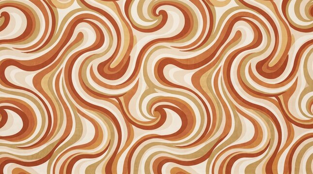 Retro swirl pattern curling in shades of brown and beige