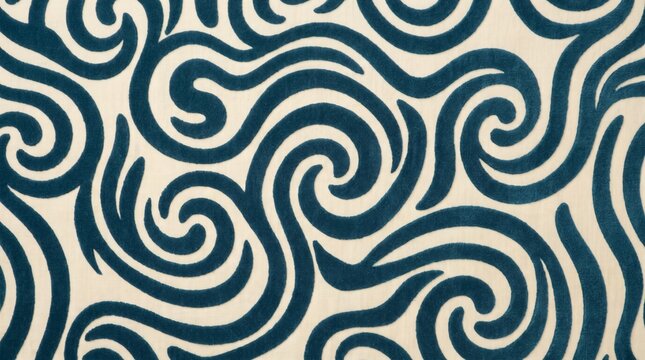 Dark blue swirling pattern on a light beige background
