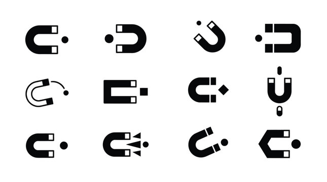 Set of magnetic icons in various styles and shapes