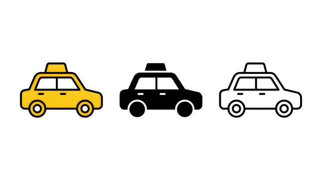 Three colorful taxi cabs with rooftop lights