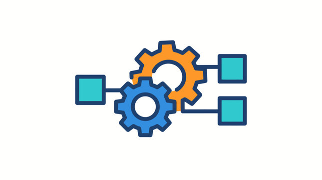 Gears with network nodes icon representing business process integration, workflow automation, and data system connection