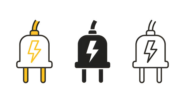 Three electrical plug icons with lightning symbols