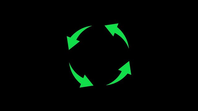 Green circular arrow loading animation, rotating refresh symbol for ui and digital interface arrows | 4K Motion video