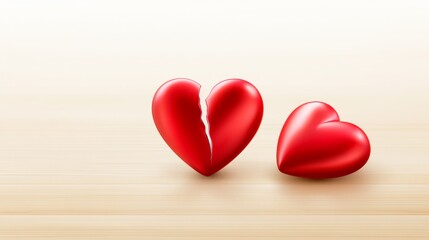 Fototapeta premium Two Red Hearts Symbolizing Love, Loss, and Relationship Concepts on a Subtle Background