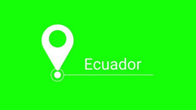 Vertical video animation featuring a map location pin and Ecuador text on a green screen chroma key background.